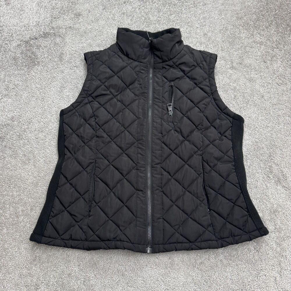 Andrew Marc Quilted Puffer vest Jacket Womens XL Black Full Zip Pockets Outdoor